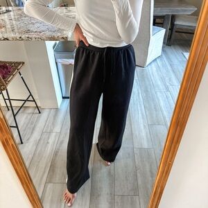 All in Motion Black Wide Leg Track Pants White Side Stripe Size M